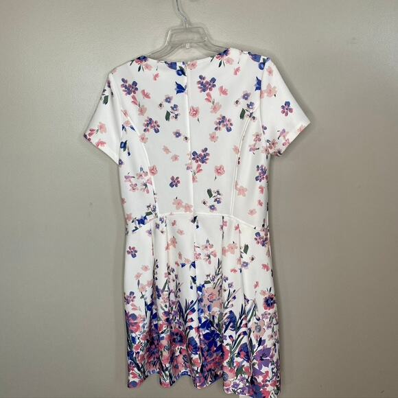 Women's Plus Elle Short Sleeve White Floral Pink Purple Spring Dress XXL - Picture 8 of 10